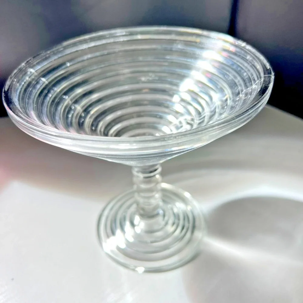 Anchor Hocking Manhattan Clear Glass Compote Pedestal Bowl Art Deco Vintage